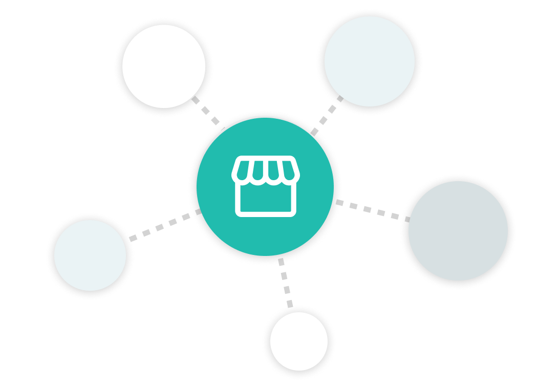 Marketplace reach diagram with icons